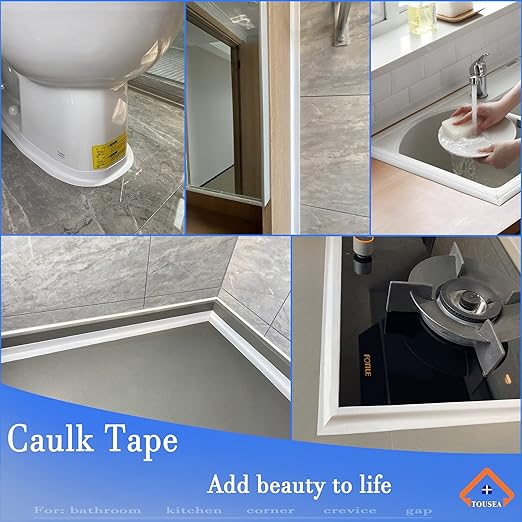 White Caulk Tape for Bath & Kitchen,Caulking Tape for Bathroom Caulking White Self Adhesive Caulk Strip,tub Surround,Toilet Bowl Stick on Gel,Kitchen Countertop (1.5in x 10.5ft) - Image 7