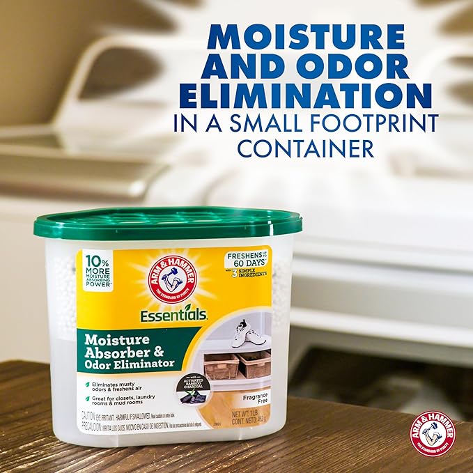Arm & Hammer Essentials Disposable Moisture Absorber and Odor Eliminator Tub, Fragrance Free, 1 lb., Attracts and Traps Excess Moisture, Ideal Closet Dehumidifier (Pack of 3) - Image 6