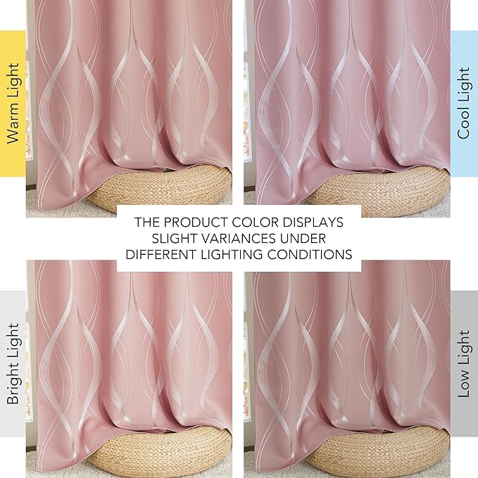 NICETOWN 100% Blackout Pink Curtains for Bedroom and Living Room, 52 inch by 84 inch, Easy Care Solid Thermal Insulated Grommet Wave Pattern Panels and Drapes for Bedroom Decoration, 2 Pieces - Image 8