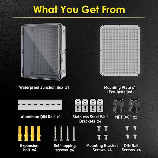 Waterproof Electrical Junction Box Outdoor, IP67 ABS Plastic Weatherproof Electrical Enclosure with Aluminum DIN Rail, Mounting Platem for WiFi Project, Clear (20.1''×16.1''×7.9'') - Image 5