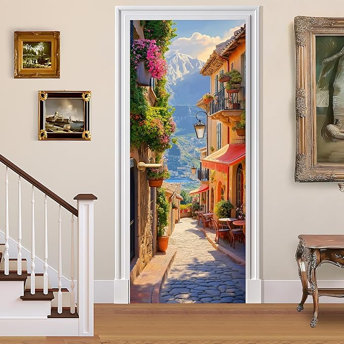3D Door Decals Stickers, Peel Stick Wall Murals Vinyl Wallpaper Self-Adhesive Mural Door Covers Decorative for Furniture Home Decor Wrinkle-Resistant Waterproof by BVBOX