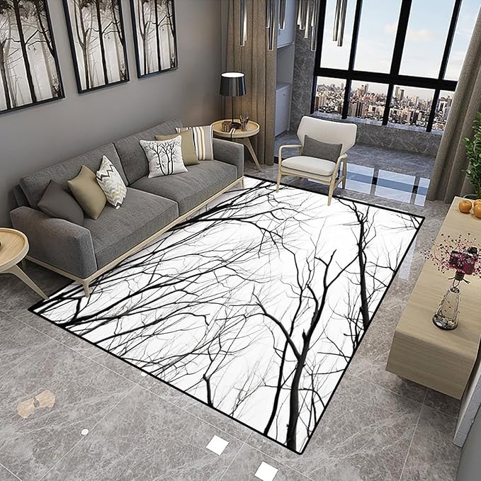 Broadloom Black Branches Printing Patterns Anti-Slip Backing Area Rugs Stain Resistant Washable Accent Rugs Non Shedding Floor Carpet for Living Room Bedroom, 78 x 120 Inch - Image 4