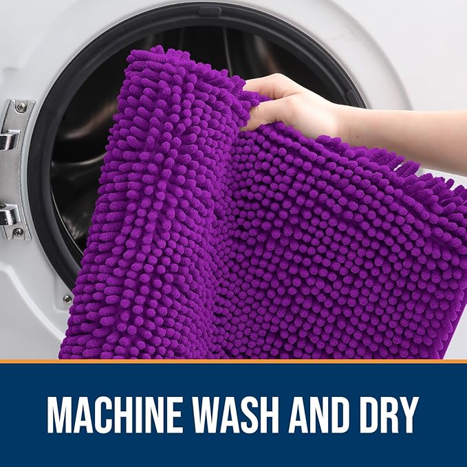 OLANLY Dog Door Mat for Muddy Paws 70x24, Absorbs Moisture and Dirt, Absorbent Non-Slip Washable Doormat, Quick Dry Chenille Mud Mat for Dogs, Entry Indoor Entryway Carpet for Inside Floor, Purple - Image 5