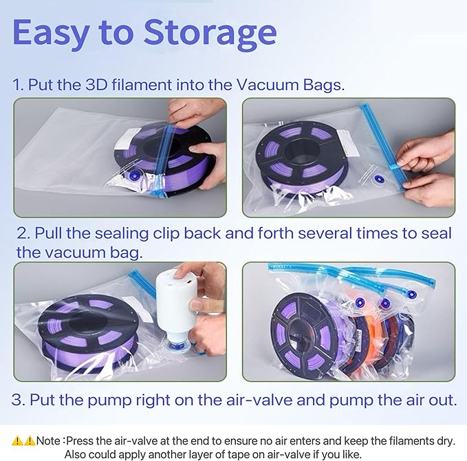 3D Filament Storage Bags with Electric Pump, Dust Proof, Humidity Resistant, Perfect for 3D Printer Filament Storage (20 Bags & Filament Holder & Electric Pump) - Image 6