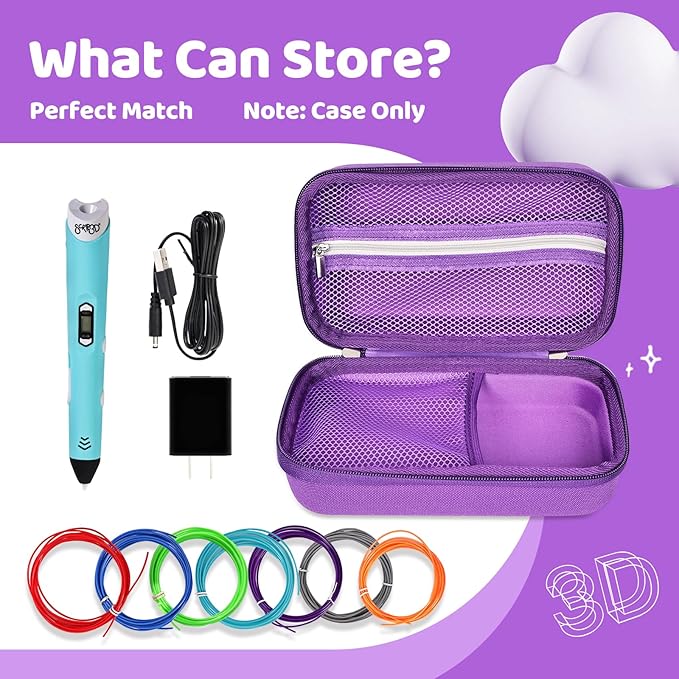 Case Compatible with 3Doodler Start+ Essentials for 3D Pen Set for Kids, Carrying Holder Fit for Printing Pens, Storage Organizer for Printing Filament Refill, Micro-USB Charger (3D-04A-Purple) - Image 5