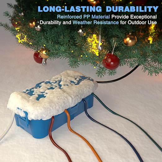Flemoon Medium Outdoor Electrical Box (11.5x5.2x4 inch), IP54 Waterproof Extension Cord Cover w/6 Cable Entry Ports, Weatherproof Connection Box for Power Strip, Timer, Plug, Holiday Lights, Blue - Image 7