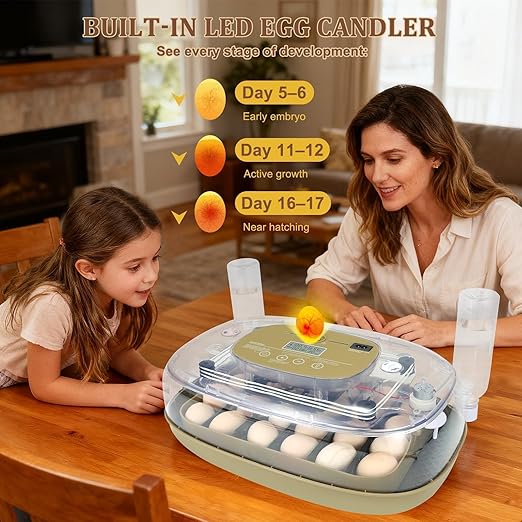 3rd Gen - 24 Egg Automatic Incubator, Stage-Based Adaptive Humidity with Auto-Refill, Stable Temp Control, Flexible Spacing, Adjustable Auto Turning & Lockdown, Custom Incubation Days, Candler, Alarm - Image 5