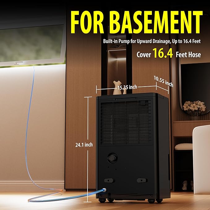 DuraComfort 50 Pint Dehumidifier, Built-in Pump, 4500 Sq Ft Coverage, Energy Star, Black - Image 4
