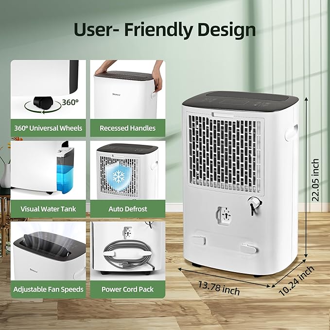 Shinco 86 Pints Dehumidifier for Home and Basements, 5000 Sq.Ft Dehumidifiers with Drain Hose, Auto or Manual Drainage, Auto Defrost, Quietly Remove Moisture, Intelligent Humidity Control, 24HR Timer - Image 5