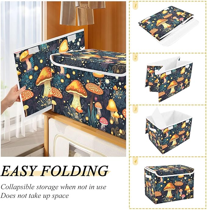 xigua Mushrooms Storage Bins with Lids and Carrying Handle,Foldable Storage Boxes Organizer Containers Baskets Cube with Cover for Home Bedroom Closet Office - Image 4
