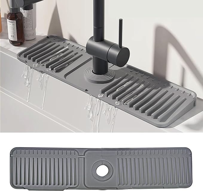 STARGAZ Silicone Faucet Mat for Kitchen Sink,Faucet Draining Mat,Sink Back Splash Guard,Kitchen Rubber Mat,Bathroom Sink Faucet Mat,Soap Dish,Silicone Sink Protector(Grey, 24”×5.5”) by Unknown