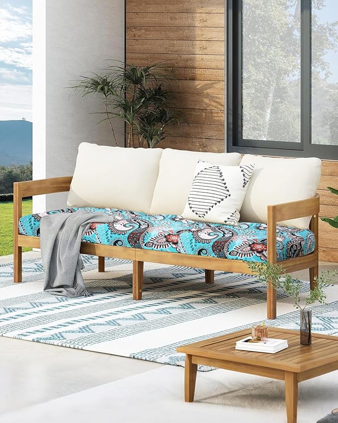 Fuloon Sofa Cushion Covers, Stretch Printed Seat Cushion Cover Couch Seat Slipcovers Washable Furniture Protector for Armchair Loveseat Sofa (Floral Turquoise, 2 PCS) - Image 7