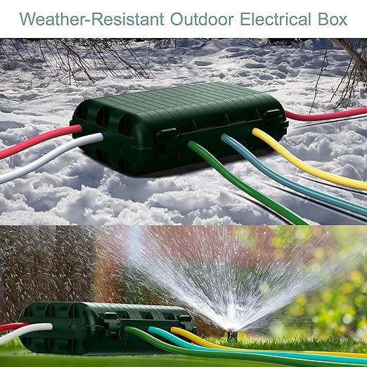 Outdoor Waterproof Electrical Box, 2 Pack Large Extension Cord Cover Protector Plug Connection Cable Safety Box IP54 Water-Resistant for Power Strip, Holiday Light and Decorations, Green - Image 3