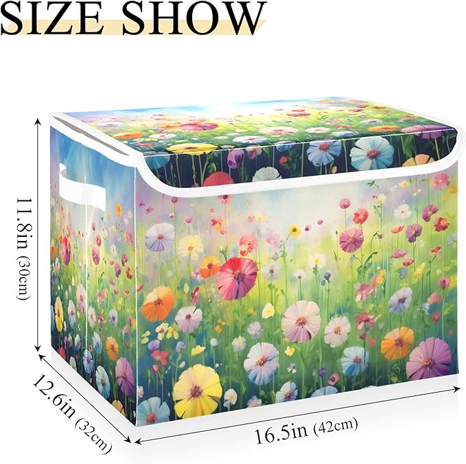 xigua Colorful Flowers Storage Bins with Lids and Carrying Handle,Foldable Storage Boxes Organizer Containers Baskets Cube with Cover for Home Bedroom Closet Office - Image 3