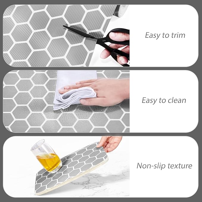 Glotoch Premium Non Slip Shelf Liner 12” X 20 Ft, Non Adhesive Drawer Liner, Waterproof Shelf Paper for Kitchen Cabinets, Drawer, Fridge, Wire Shelving, Pantry, Bathroom-Heavy Duty,Geometric Grey - Image 3