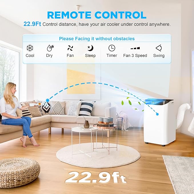 12000 BTU Portable Air Conditioners with Remote Control, 3-in-1 Free Standing Cooling AC Unit with Fan & Dehumidifier, Cools Room up to 500 sq.ft, Smart/Sleep Mode,3 Speed,24H Timer,Window Kit - Image 4