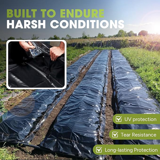 6 Mil Black Plastic Sheeting 10x100 FT – UV Protection Poly Sheeting Polyethylene Film, Black Plastic Rolls for Garden, Crawl Space Vapor Barrier, Construction, Landscaping, Weed, Moisture Control - Image 5