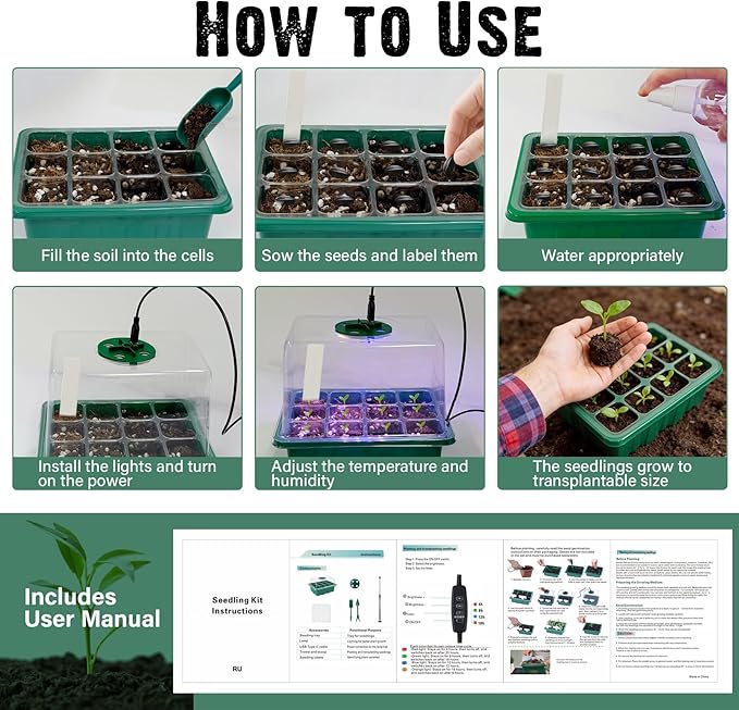 6 Pack Seed Starter Kit with Grow Light 72 Cells Plant Starter Trays with 3.9 Inch Adjustable Humidity Dome Reusable Indoor Plant Germination Tray for Gardening - Image 6
