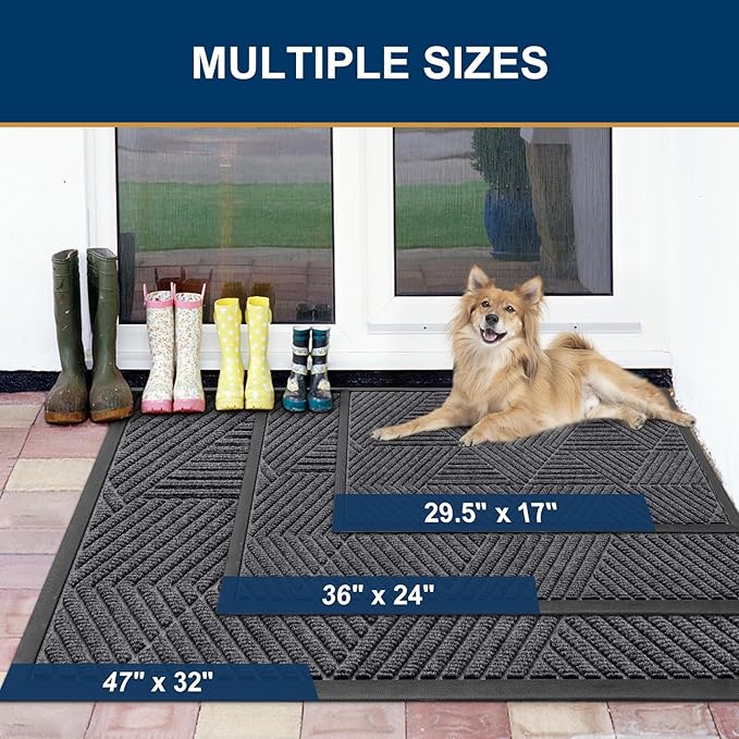 Smiry Front Door Mat Outside Entrance, Heavy Duty Sturdy Natural Rubber Doormat, Trap Dirt and Moisture, Easy Clean Low Profile Mats for Indoor Outdoor Entry, Irregular Triangle (47x32, Light Grey) - Image 2