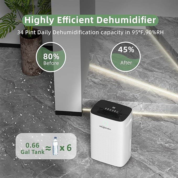 HOGARLABS 30 Pint Dehumidifiers for Home and Basements, with 3 Working Modes, Overflow Protection, and Auto Shut off Restart. Ultra Silent Dehumidifier with Drain Hose and Digital Control Panel. - Image 2