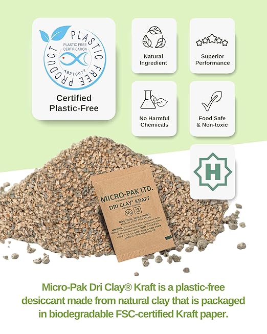 Micro-Pak Dri Clay Kraft, Highest Moisture Absorption Desiccant Packs, Silica Gel Packets Alternative, Food Safe Bentonite Clay, Desiccant Packs for Storage, Moisture Absorbers for Closet, 17gx25pcs - Image 2