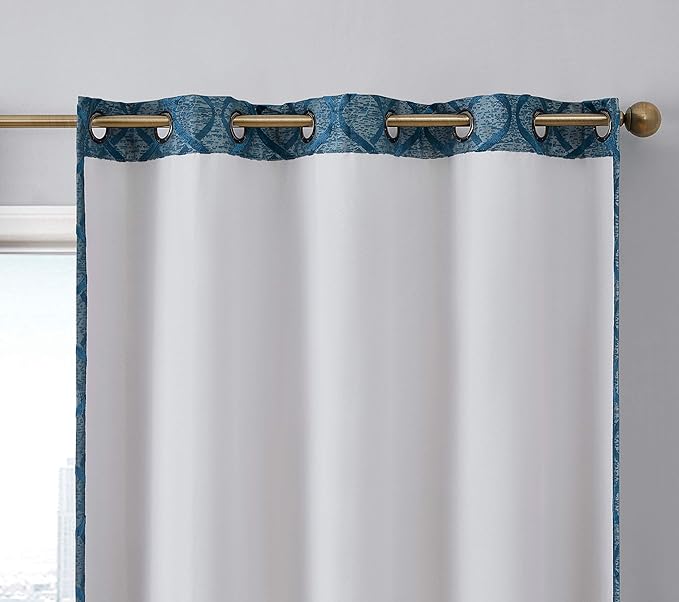 HLC.ME Versailles Lattice Flocked 100% Complete Blackout Thermal Insulated Window Curtain Grommet Panels - Energy Savings & Soundproof - For Living Room & Bedroom, Set of 2 (50 x 72 inches, Teal Blue) - Image 3