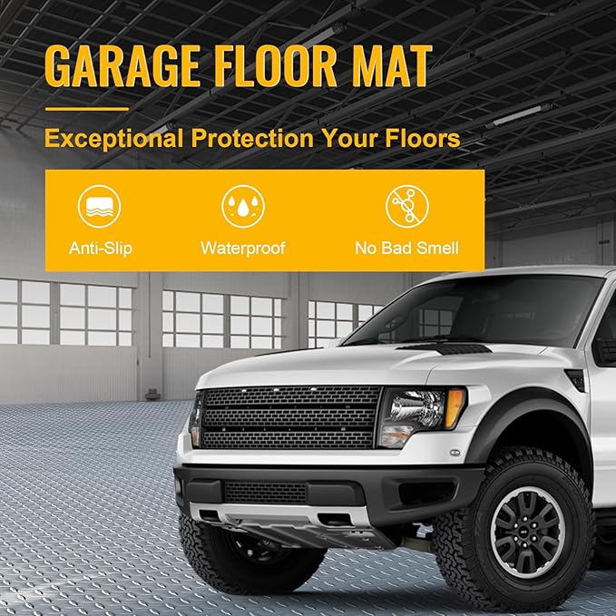 8x20 FT Garage Floor Mat, 2.8mm Thickened Flooring Roll for Under Car Diamond Plate PVC Rubber Mat with 20 Pcs Tapes, Non-Slip Floor Mat for Garage, Warehouse, Gyms, Trailer, Gray - Image 5