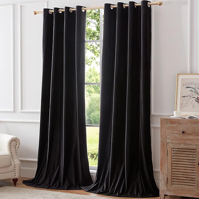 Luxury Black Decorative Velvet Curtains 120 inches Elegant Living Room Curtain Blackout Modern Thermal Insulated Soundproof Privacy Room Darkening Floor to Ceiling Soft Drapes for Bedroom Set of 2 - Image 7
