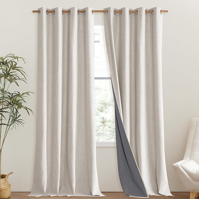 NICETOWN Brich Vintage Open Linen Weave Flax Thermal Curtains, 100% Blackout Curtains 102" Long for Dining Room, Soundproof Window Treatment Drapes for Hall Room, 52" Wide Per Panel, Set of 2 - Image 2