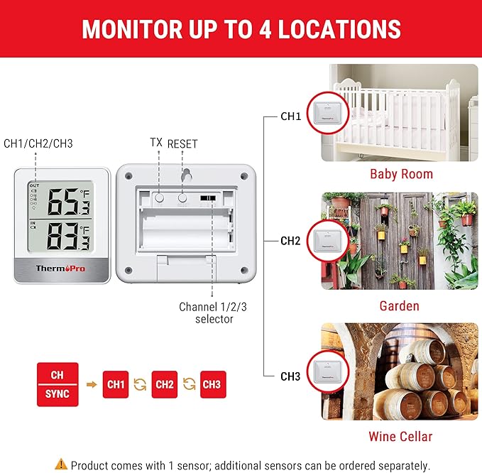 ThermoPro Indoor Outdoor Thermometer Wireless 500FT, Outside Greenhouse Thermometer with Temperature Sensor, Outdoor Thermometers for Patio Reptile House Home Baby Room Temperature Monitor - Image 6