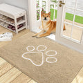 OLANLY Dog Door Mat for Muddy Paws 48x30, Paw Print Design, Absorbs Moisture and Dirt, Absorbent Non-Slip Washable Doormat, Quick Dry Chenille Mud Mat for Dogs, Entry Indoor Entryway Carpet, Beige by OLANLY