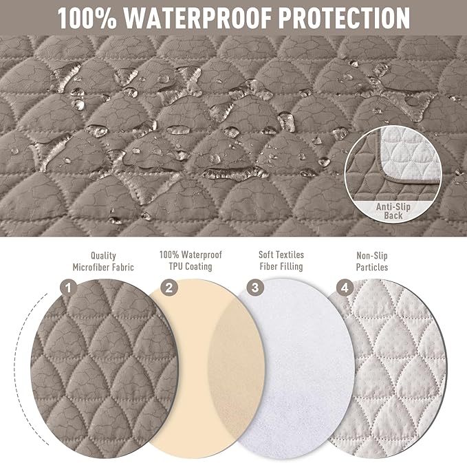 TAOCOCO 100% Waterproof Recliner Cover, Non-Slip Washable Reclining Couch Cover with Elastic Leg Straps, Furniture Protector for Dogs (Taupe, 2 Seater) - Image 4