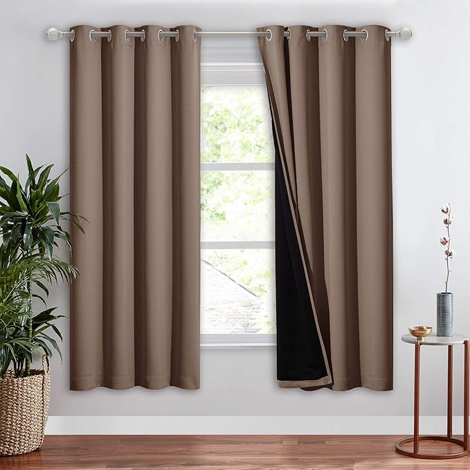 NICETOWN Living Room Completely Shaded Drapery, Privacy Protection & Noise Reducing Ring Top Drapes, Black Lined Insulated Window Treatment Curtain Panel (Cappuccino, 1 Piece, W52 x L72) by NICETOWN