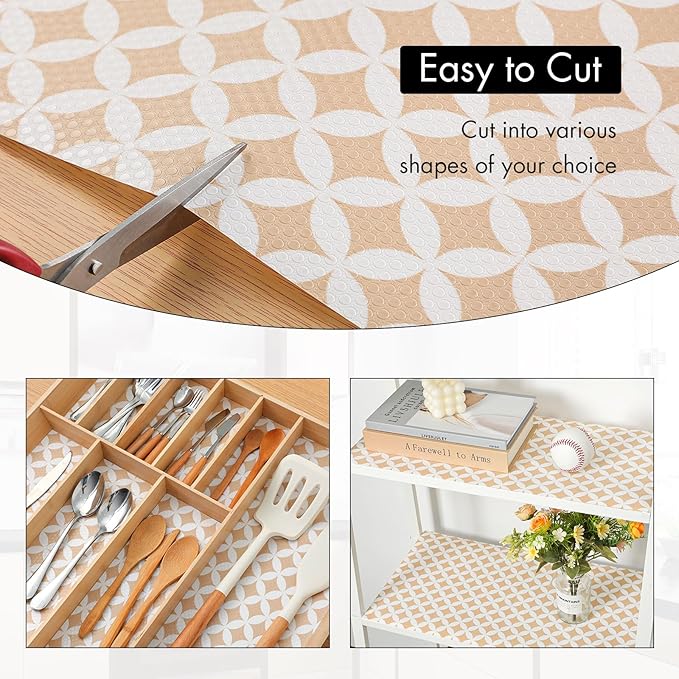Cooyes Shelf Liner for Kitchen Cabinets – Non-Adhesive Waterproof EVA Liner for Drawers and Cabinets – Durable, Easy-to-Cut Shelf Paper with Modern Pattern - Image 4