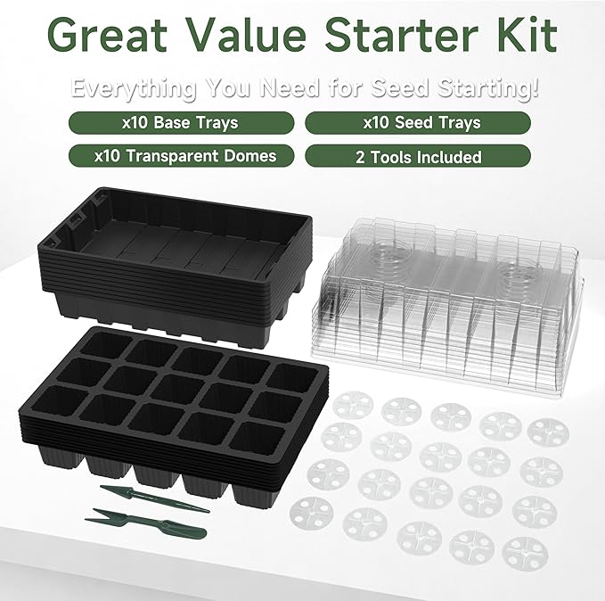 Gardzen 10-Pack Seed Starter Kits, Reusable Plant Germination Trays with Total 150-Cell, Seed Starter Tray with Humidity Vented Domes and Bases for Starting Vegetable Flower Herb Seeds 15" x 9" - Image 6