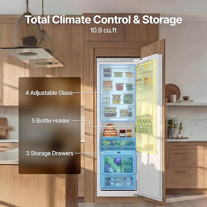 Ca'Lefort Panel Ready Refrigerator Dual Zone, Built-in panel-ready fridge Perfect for modern kitchens, Bottom level with humidity control, 10.9 cu.ft (Panel Not Included) - Image 5