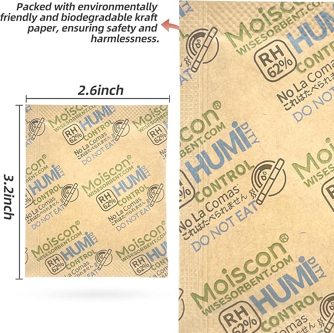 30 Pack 62% RH 8 Gram Two-Way Humidity Control Packs for Storing 1 oz, Size 8 Moisture Control Packets Individually Wrapped - Image 3