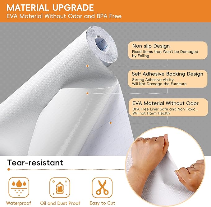 Wide White Shelf Liner Roll, Peel and Stick Non Slip Cabinet Liner 13.8" x 13 FT, Waterproof Shelf Paper for Kitchen Pantry Storage - Image 2