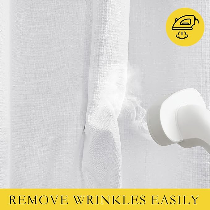 NICETOWN 100% Absolutely Blackout Linen Curtains with Thermal Insulated White Liner, White, 52 inches Wide, 102 inches Length Energy Saving Curtains for Living Room 2 Panels Set, Vertical Blinds - Image 7