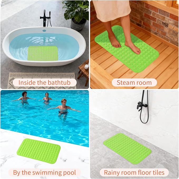 Anti-Slip Bathtub Shower mat, 27.5×14.5（Approximately 70×37cm） inch Soft Oversized Machine Washable Non-Slip Bathtub mat with Drainage Holes, Bathroom Floor Suction Cup.（1-Opaque Pea Green） - Image 6