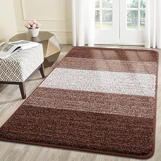 Smiry Dog Door Mat for Muddy Paws, Absorbs Moisture and Dirt, Low-Profile Entryway Mat with Non-Slip Backing, Entry Indoor Outdoor Doormat for Inside Floor (59x35 Inches, Brown, Striped) by Smiry