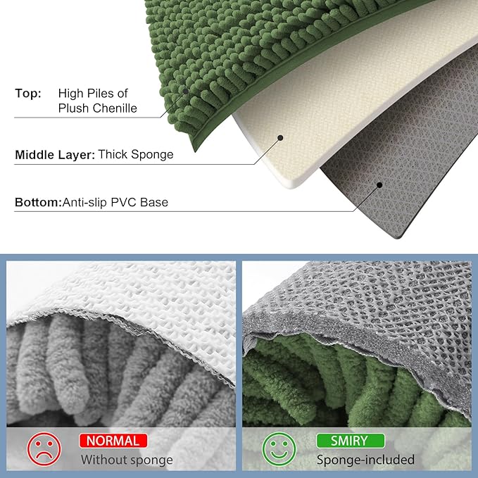 Smiry Luxury Chenille Toilet Rugs U-Shaped 20x20, Soft Absorbent Non-Slip Contour Bathroom Rugs for Toilet, Machine Washable Contoured Bath Mats, Olive Green - Image 5