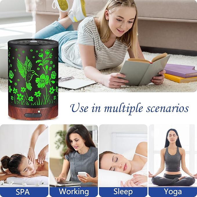 Essential Oil Diffuser- Aromatherapy Diffuser with7 Colors Light and Auto-Off for Women Metal Cool Mist Humidifier for Home and Office for Mom Women（Hummingbird） - Image 6