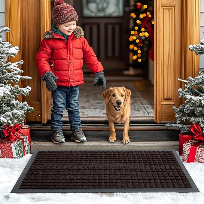 Smiry Front Door Mat Outside Entrance, Heavy Duty Natural Rubber Doormat, Non Slip, Trap Dirt and Moisture, Easy Clean, Low Profile Welcome Floor Mats for Indoor Outdoor Entry, 59x34 Inch, Brown - Image 8