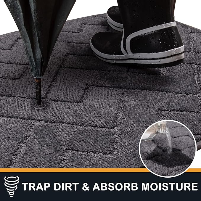 PURRUGS Dirt Trapping Door Mat 34" x 59", Non-Slip Machine Washable Entry Rug, Shoe Scraper, Dog Doormat, Super Absorbent Welcome Mat for Front & Back Door, Muddy Wet Shoes & Paws, Grey - Image 5