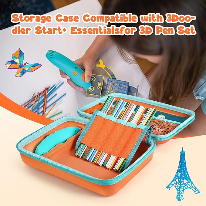 Case Compatible with 3Doodler Start+ Essentials for 3D Pen Set for Kids, Carrying Holder Fit for Printing Pens, Storage Organizer for Printing Filament Refill, Micro-USB Charger (3D-05-Orange) - Image 4