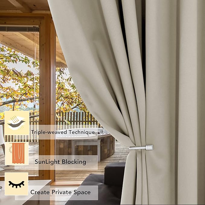 BONZER Room Divider Blackout Curtain Wide Room Darkening Total Privacy Wall Noise Reducing for Bedroom, 84L x 70W Inch (7L x 5.8W ft), 1 Panel, Cream - Image 2