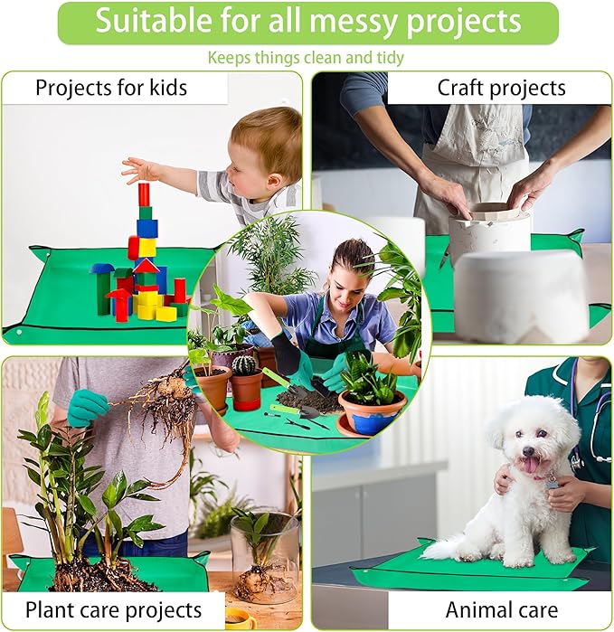 WNJ Plant Repotting Mat for Garden, 2 PCS Waterproof Potting Mats, Foldable Indoor Plant Mat, Portable Mini Garden Tool Set, 12 PCS Succulent Garden Tool Set,Square Garden Potting Tray,Gifts for Women - Image 7