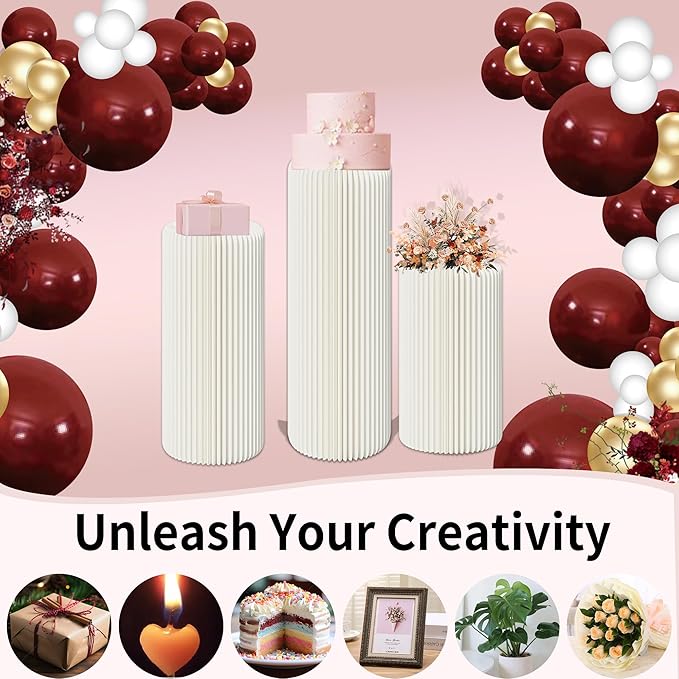 Cylinder Stands for Party Roman Pillar Stand Flower Cake Pedestal Stands for Parties Wedding Baby Shower Birthday Decor, Foldable Cardboard Centerpiece Round Pillars Dessert Stands Display, Reusable (Set of 3-12x15/23/31 inches) - Image 5