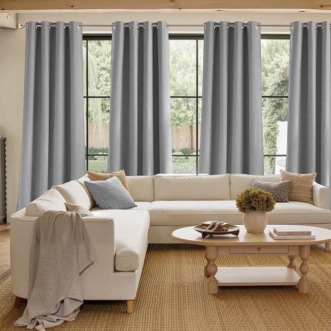 NICETOWN Light Grey Faux Linen Room Darkening Rod Pocket Curtains 63 inch Length, W42 x L63, Light Blocking Thermal Insulated Noise Reducing Drapes for Bedroom Living Room Farmhouse Decor, 2 Panels - Image 4